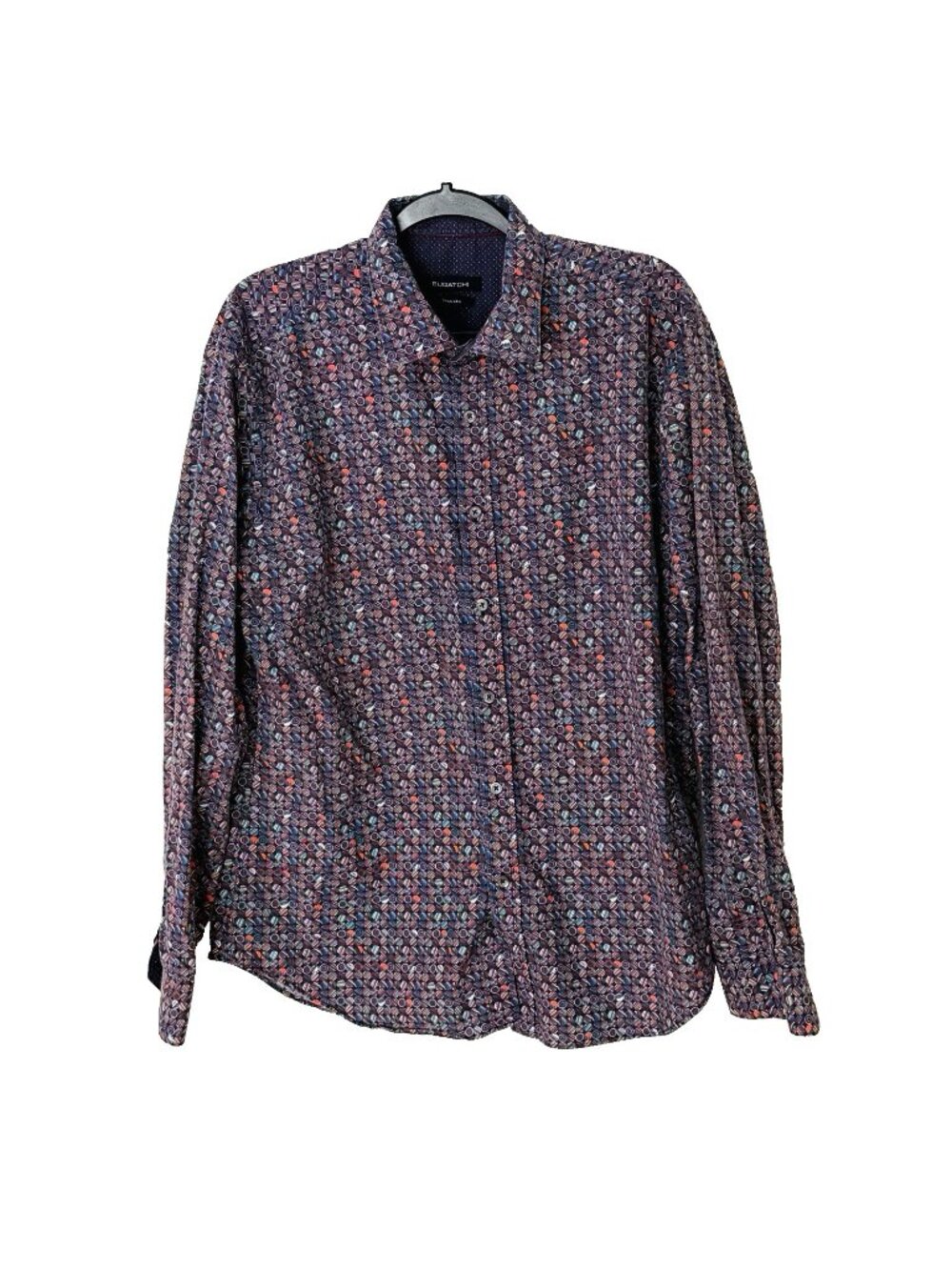 Bugatchi Long Sleeve Flip Cuff Shaped Fit Shirt Multicolor Geometric Large